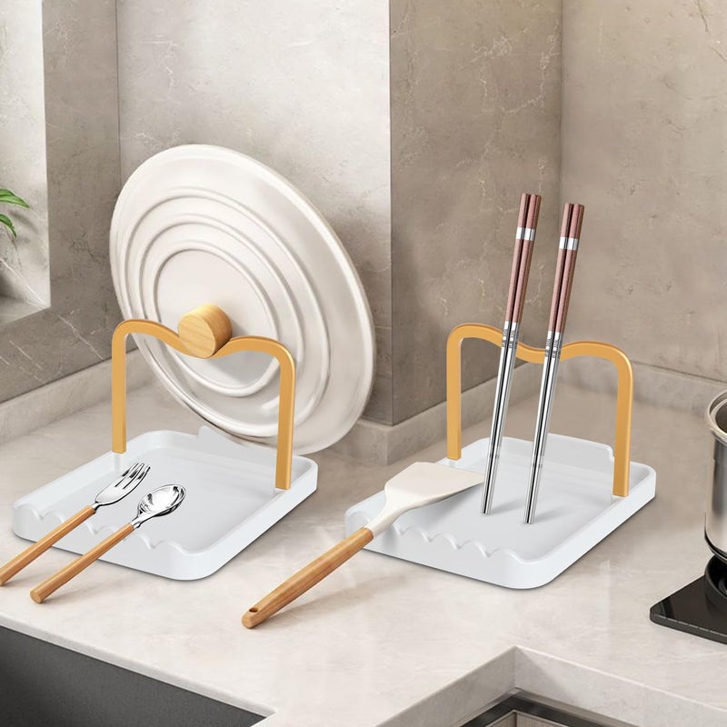 Ysks'hf spoon holder and pot lid holder，stainless steel，Kitchen Utensil Rest, scraper holder & pot holder，Spoon Holder for Stove Top - Kitchen Utensil Holder for Ladles & Tongs (Gold White) - Image 2